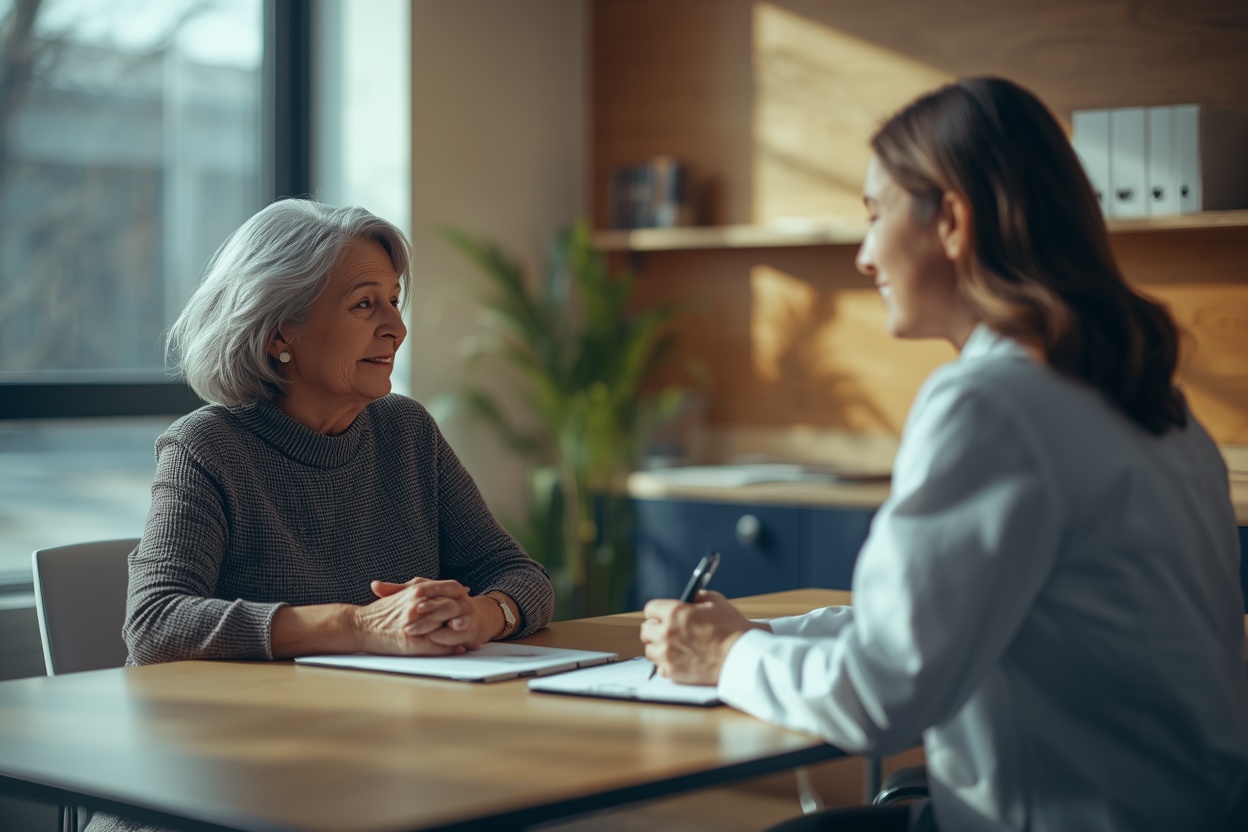 Senior woman talking with a doctor about memory concerns