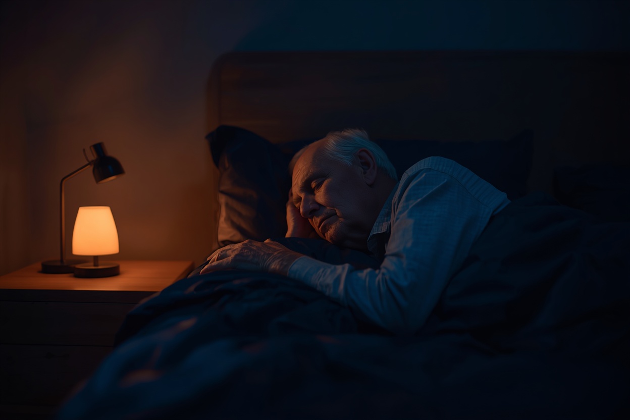 Person sleeping in a dark bedroom, memory consolidation during sleep