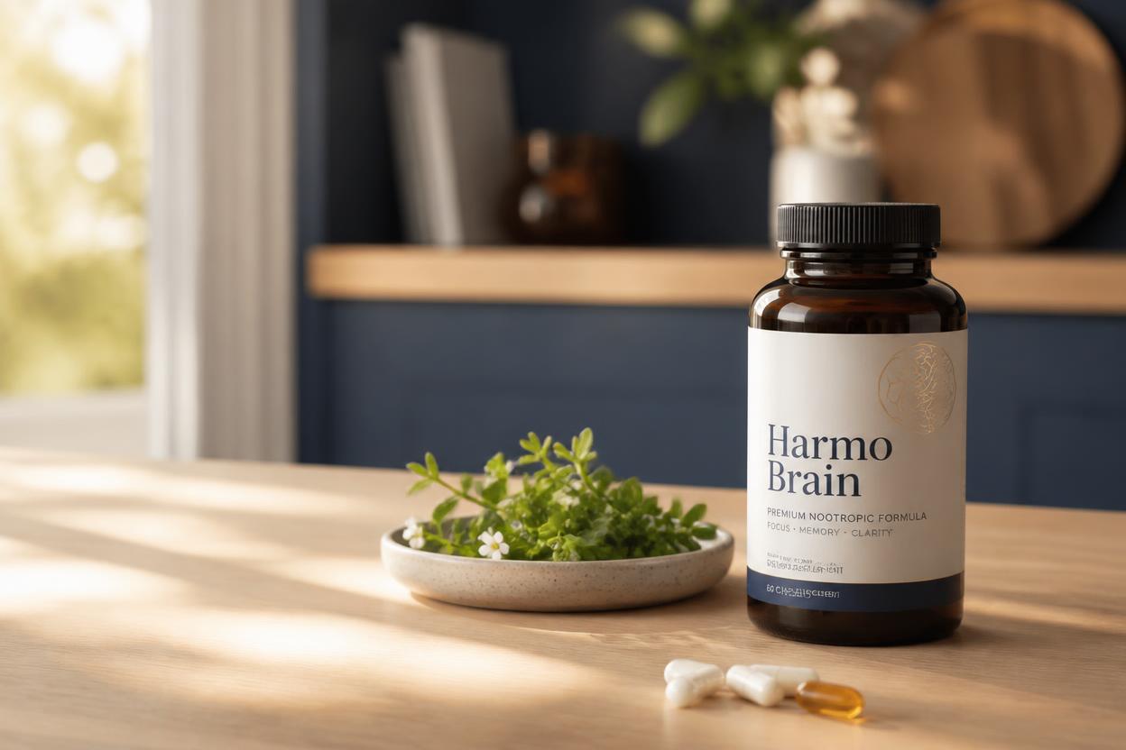 Harmo Brain supplement label showing citicoline, bacopa and phosphatidylserine doses