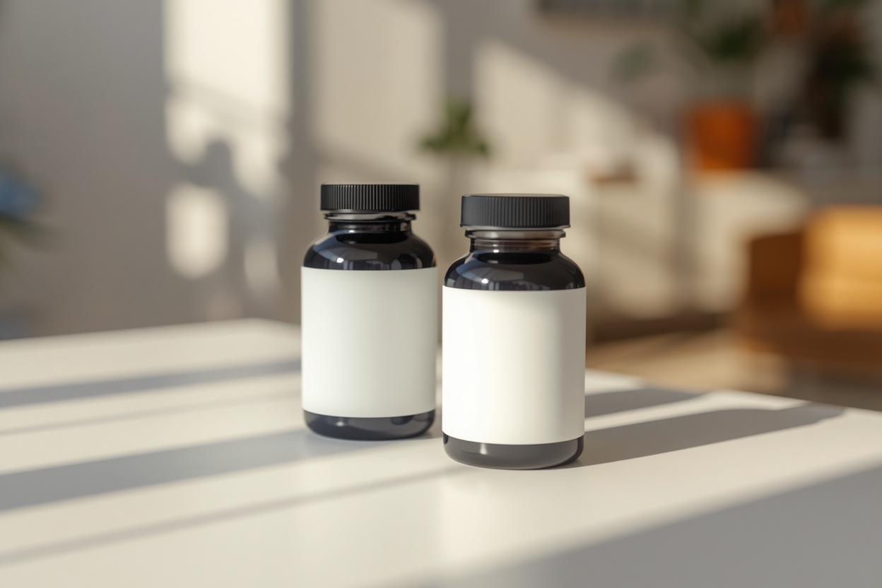 Two supplement bottles side by side on a white surface with labels visible