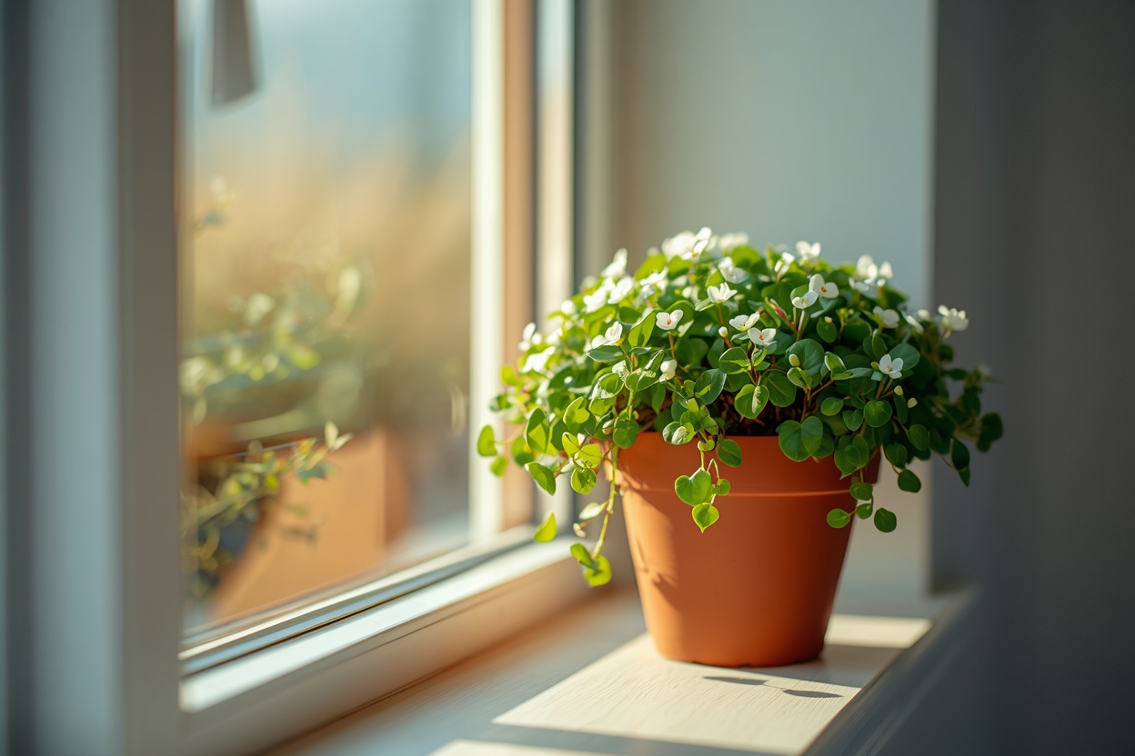 Bacopa monnieri plant with small white flowers and green leaves