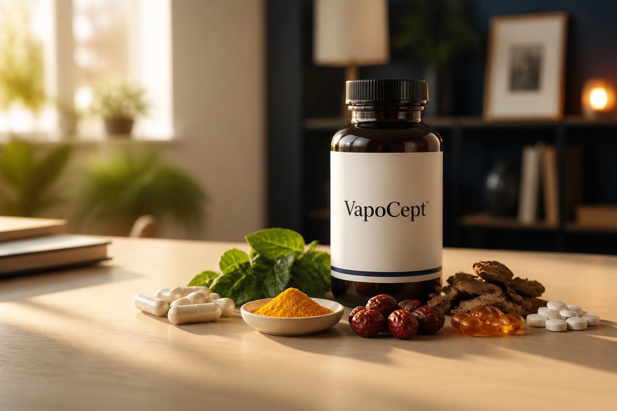 VapoCept supplement label showing seven disclosed ingredient doses